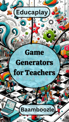 a book cover for game generators for teachers by baambooze, with cartoon characters