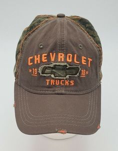 H3 Headwear Chevy Camo Strapback Hat Adjustable Capt Distressed.  The hat is in good condition, no rips or tears other than the factory distress.  Please review the pictures and if you have any questions, please ask before bidding. Thanks! Vintage Distressed Snapback Dad Hat, Vintage Distressed Dad Hat Baseball Cap, Vintage Distressed Adjustable Dad Hat, Vintage Distressed Dad Hat, Distressed Brown Cotton Baseball Cap, Vintage Distressed Hats With Curved Bill, Vintage Distressed Hat With Curved Bill, Vintage Distressed Curved Bill Hats, Casual Distressed Brown Baseball Cap