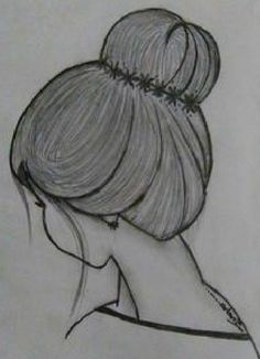 a pencil drawing of a woman's head with her hair in a high bun