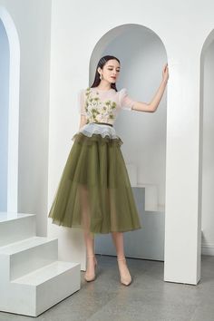 Amity Peplum Puffy Sleeved Organza Midi Dress | MEAN BLVD Organza Midi Dress, Gentle Feminine, Gaun Koktail, Detail Couture, Happy Clothes, Mean Blvd, Pakaian Feminin, Floral Embroidery Patterns, Embroidered Midi Dress