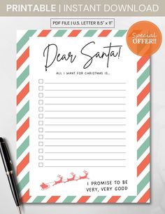 a printable christmas wish list with santa's sleigh on the front