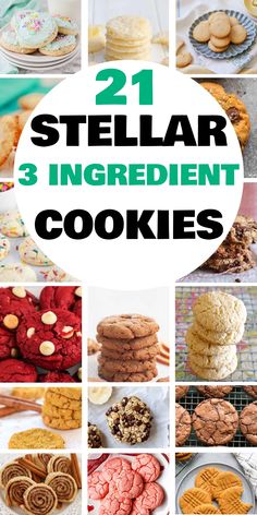 21 stellar 3 ingredient cookies with various images of cookies surrounding the text. Strawberry Cookies