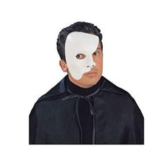 This sturdy lightweight plastic masquerade mask in matte white covers the right half of the face leaving the mouth almost completely exposed. Elastic strap provides a comfortable fit and should be worn high on the head. Can be worn with or without makeup (not included) for a complete look. We carry a large selection of capes, hats, theatrical makeup, gloves, bow ties and more (not included) to complete your Phantom of the Opera look - each sold separately on our page - subject to availability. White Full Face Mask For Cosplay, White Mask Costume Accessories For Cosplay, White Cosplay Costume Mask, White Mask For Cosplay, White Full Face Mask For Masquerade, White Eye Mask For Costume Party, White Halloween Eye Mask, White Eye Mask For Cosplay, White Eye Mask For Halloween