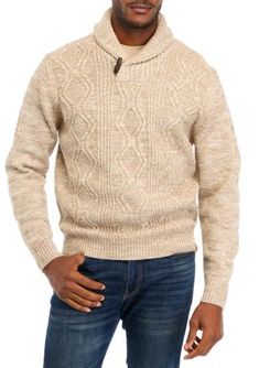 A chunky cable-knit silhouette adds comfort and dimension to this fisherman toggle sweater from Weatherproof Vintage. | Weatherproof Vintage Men's Chunky Cable Knit Fisherman Toggle Sweater, X-Large Chunky Cable Knit, Vintage Men, Cable Knit, Sweater Outfits, Cable, Mens Outfits, Knitting, Clothes