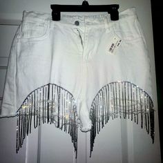 High Waisted White Rhinestone Shorts! Never Worn! Size M But Could Got A L. I’m A Size 4 In Bottoms Now And They’re Way Too Big On Me Rhinestone Shorts, White Rhinestone, White Shorts, Color White, Size 4, High Waisted, Womens Shorts, Women Shopping, White