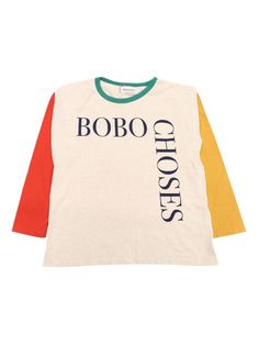 Bobo Choses Square Color Block T-shirtComposition: 100% ORGANIC COTTON Multicolor Graphic Tee With Logo Print, Multicolor Cotton Top With Logo Print, Multicolor Slogan Crew Neck Top, Multicolor Graphic Tee With Slogan, Multicolor Slogan Graphic Tee, Casual Yellow Tops With Name Print, Yellow Cotton Tops With Name Print, Multicolor Long Sleeve T-shirt With Screen Print, Multicolor Long Sleeve T-shirt With Text Print