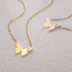 "This butterfly necklace is perfect for everyday wear. Simply stylish and comfortable. And Minimalist style design. Dainty Butterfly necklace is available in silver, gold, and rose gold. Can custom name initial on necklace, this will is unique jewelry. it also will be very great gift for girlfriend, best friend, sister, bridesmaid... or for yourself. Our jewelry pieces come equipped with everything you need for gifting, a gift box included with every purchase at no additional cost. --How to Orde Butterfly Shaped Stainless Steel Necklace For Gift, Rose Gold Butterfly Necklace With Clavicle Chain Gift, Dainty Rose Gold Butterfly Necklace Gift, Rose Gold Dainty Butterfly Necklace For Gift, Nickel Free Gold Butterfly Necklace, Gold Nickel-free Butterfly Necklace, Rose Gold Necklace With Butterfly Charm For Gift, Minimalist Rose Gold Butterfly Jewelry, Minimalist Butterfly Necklace For Everyday