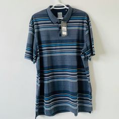 Brand New With Tags. Blue Short Sleeve Golf T-shirt, Striped Cotton Tops For Golf, Classic Blue Golf Shirt, Blue Polo Collar Top For Golf, Blue Golf T-shirt With Short Sleeves, Blue Collared Golf Shirt, Casual Striped Golf Tops, Casual Blue T-shirt For Golf, Blue Collared Top For Golf