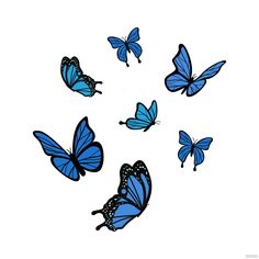 several blue butterflies flying in the air