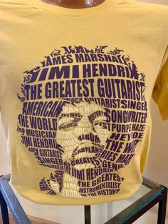 Jimi Hendrix Vintage Mens Short Sleeve graphic tee for men/women Bella + Canvas USA MADE Unisex Jersey T-Shirt Color: Maize Yellow Designed and screen printed in our USA shop Fabric: * 4.2 oz., 100% airlume combed and ringspun cotton Features: * retail fit * unisex sizing * shoulder taping * side-seamed * tear away label * pre-shrunk Sun And Moon Mandala, Ladies Shirt, Fitted Shirt, Inspirational Shirt, Tees For Women, Hendrix, Unisex Shirts, Vintage Boho, Jersey T Shirt