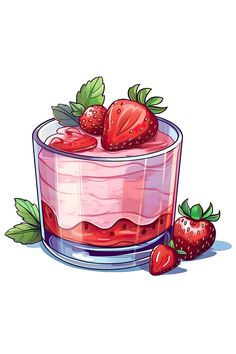 a dessert with strawberries in a glass bowl