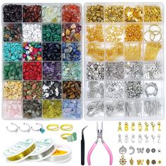 the kit includes many different types of beads