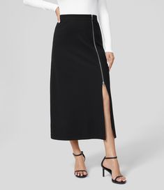 Women’s High Waitsed 2-Way Zipper Split A Line Midi Casual Skirt - Halara Halara Skirt, Therapist Outfit, Business Casual Skirt, Tennis Skirt Black, Bodycon Midi Skirt, Midi Flare Skirt, High Low Skirt, Golf Skirts, White Halter Maxi Dress