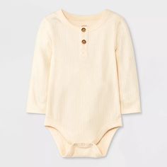 Baby Ribbed Henley Bodysuit - Cat & Jack™ : Target Cream Bodysuit, Denim Jogger Pants, Henley Long Sleeve, Solids For Baby, One Piece Clothing, Suspenders Set, Denim Joggers, One Clothing, Ribbed Bodysuit