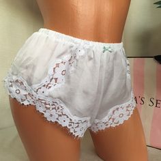 Nwt "I Do " White Sleepwear With Built-in Shorts, White Short Bloomers For Spring, White Spring Bloomers Short Length, White Spring Bloomers, Short Length, White Bloomers For Spring, Spring White Short Length Bloomers, Spring White Bloomers Of Short Length, Fitted Cotton Brief Shorts, Fitted Lace Trim Pajama Shorts