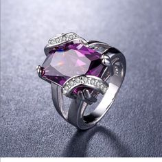 925 Sterling Silver Stamped Radiant Cut Purple Ring Size: 9 It’s Stamped 925 Inside (Shown In The Pictures) Main Stone: Purple Sapphire Secondary Stone: White Sapphire Metal: 925 Sterling Silver Style: Radiant Cut Brand New Never Used Elegant Formal Amethyst Ring Stamped 925, Purple Open Ring Formal Jewelry, Formal Purple Open Ring Jewelry, Formal Silver Cubic Zirconia Amethyst Ring, Elegant Silver Amethyst Ring With Accent Stones, Formal Silver Amethyst Ring With Cubic Zirconia, Silver Cubic Zirconia Amethyst Ring For Formal Occasions, Silver Amethyst Ring With Cubic Zirconia For Formal Events, Polished Amethyst Anniversary Ring