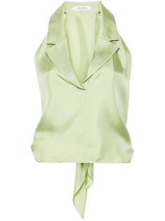 apple green silk twill weave floral-lace detailing notched lapels sleeveless cropped tie-fastening straps straight hem unlined Elegant Green Vest Top, Silk Vest, 20s Fashion, Twill Weave, Outerwear Vest, Girl Fits, Silk Pants, Silk Twill, Apple Green