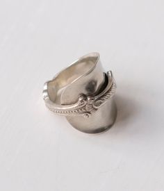 A Silver Plated Spoon Ring, handmade in London by bending a whole antique silver plated spoon. One of a kind. Upcycled Spoons, Spoon Ring, Spoon Rings, Ring Handmade, Bending, Handmade Ring, Band Rings, Antique Silver, In London