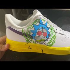 All Sizes Are Available, These Are Made To Order All Hand Painted , Water Proof And Sealed With Acrylic Finisher . These Photos Are Just To Show What I Am Working On Now . Offer Up Is Not My Boy Platform For Selling So Hit Me Up For Any Info Or A Cheaper Pricing Nike Custom Sneakers With Round Toe, Nike Custom High-top Sneakers, Custom Nike Low-top Sneakers, Nike Air Force 1 With Abzorb Midsole, Rick And Morty Shoes, Nike Low Dunk, Nike Cortez Shoes, Cortez Shoes, Custom Sneakers Diy