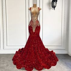 Sequin Gowns, Prom Mermaid, Crystals Red, Mermaid Gown Prom, Sequin Prom Dress, Girls Formal Dresses, Embellished Gown, Cute Prom Dresses, Mermaid Style