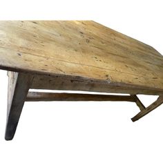 an old wooden table with two legs and a bench top on the bottom one side