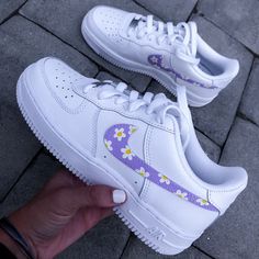 READ FULL DESCRIPTION: . No returns or exchanges. . This is a customized PURPLE floral design on Nike Air Force 1's. (Also available in pink on a different listing under our account listings). . Disclaimer: Air Force 1's run big; I suggest ordering 1/2 size down from your regular size to get the best fit . . ALL SALES ARE FINAL Customize Shoes, Nike Air Force 1s