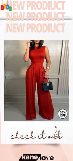 Women Fashion Elegant Office Chic Sleeveless Wide Leg Defined Waist Jumpsuits