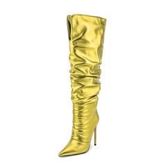 Shop Neon Metallic Yellow Pointed Toe Slouch Boots Stiletto Heel Knee High Boots color Yellow for Anniversary, Going out, Hanging out with worldwide Free shipping & Free return. Gold Knee-high Evening Boots, Elegant Gold Knee-high Boots For Party, Chic Gold High Heel Knee-high Boots, Elegant Pointed Toe Gold Knee-high Boots, Chic Gold Knee-high Boots For Evening, Elegant Gold High Heel Knee-high Boots, Elegant Gold Knee-high Boots With Pointed Toe, Elegant Gold Knee-high High Heel Boots, Gold Pointed Toe Knee-high Boots For Party