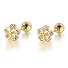 PRICES MAY VARY. Hypoallergenic Material: 100% solid 925 Sterling Silver plated 18K Gold flower stud earring, Hypoallergenic, nickel and lead free, safe for sensitive ear. Screw back design, firm will not fall. Hollow Gold Flower Stud Earrings with cubic zirconia. Perfect Style-These Flower stud earrings are dainty and minimalist, You will get more compliments from you friends. Easy to match clothes and fit well for many occasions, make you the focus in the crowd. Great Gift: Comed with a beauti Rose Gold Gifts, Butterfly Earrings Gold, Cute Stud Earrings, Silver Flower Earrings, Flower Stud Earrings, Flower Stud, Christmas Gift Jewelry, Hypoallergenic Earrings, Perfect Style