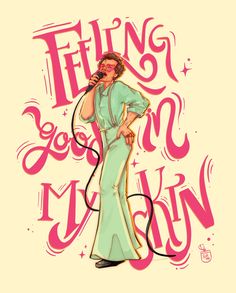 a drawing of a woman singing into a microphone with the words,'feeling you can win '