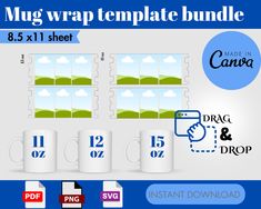 mug wrap template bundle for photoshopping and texting, includes 3 5x1 sheet