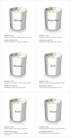 four different types of candles are shown in the same image, each with their own name