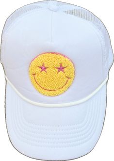 Trendy Breathable Hat For Spring, Trendy Breathable Spring Hat, White Summer Sports Trucker Hat, Spring Breathable Trucker Hat One Size, Spring Breathable Trucker Hat, One Size, White Breathable 5-panel Baseball Cap, White Breathable Snapback Hat With Curved Bill, White 5-panel Hat With Embroidered Logo, White Breathable Baseball Cap For Summer