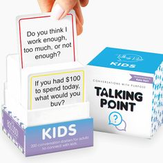 PRICES MAY VARY. DO YOU EVER struggle to start a conversation with your child? Or keep it going? Parenting children can be tough so the Talking Point Cards Kids Edition helps you ask great questions and transform your parent-child relationship through relationship-building conversation. Our table talk cards deck contains 200 exploratory questions and topics that children, and parents alike will love sharing together TAILORED JUST FOR KIDS - 5 great categories: ‘School’, ‘Home & Family’, ‘Persona Family Conversation Cards, Fun Couple Games, Family Conversation Starters, Family Games For Kids, Family Conversation, Family Card Games, Work Fun, Conversation Cards, Family Fun Games