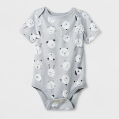 Cat & Jack Onesie Animal Face Print, Dog,Bunny,Cat,Bear,Tiger Gray Casual Fitted Printed Short Sleeve Bodysuit, Casual Printed Fitted Short Sleeve Bodysuit, Cute Short Sleeve Bodysuit For Playtime, Playful Cotton Bodysuit With Cartoon Print, Casual Printed Onesie For Playtime, Cute Cotton Short Sleeve Bodysuit With Cartoon Print, Playful Printed Short Sleeve Bodysuit, Gray Short Sleeve Summer Bodysuit, Playful Cotton Short Sleeve Bodysuit