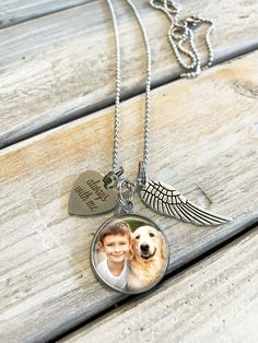 "Custom Photo Memorial Necklace, Loss of Loved One Charm Necklace, Stainless Steel Custom Picture necklace, In Memory Jewelry Stainless steel custom photo pendant with YOUR photo, Angel wing charm, and small engraved heart charm that reads \" Always with me\" makes a beautiful tribute to a special someone (loss of loved one) Keep them with you always! Here is a listing if you would like to add an additional photo charm https://www.etsy.com/listing/987123242/photo-charm-stainless-steel-charm-only Memory Jewelry, Pocket Token, Remembrance Jewelry, Picture Necklace, Photo Charms, Photo Pendant, Memorial Necklace, Ball Chain Necklace, Gift Bundles