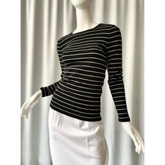 Very chic long sleeve top in black with a metallic lurex stripe. soft cotton with the perfect amount of stretch. Very flattering. Wear it with a pair of jeans of use it to pair with a formal outfit.  Size M TBA  Nice condition; no signs of wear Striped Long Sleeve Fine Knit Top, Striped Fine Knit Long Sleeve Top, Elegant Striped Winter Tops, Top Noir, Long Sleeve Cotton Tops, Ralph Lauren Top, Womens Blouses, Ralph Lauren Long Sleeve, Formal Outfit