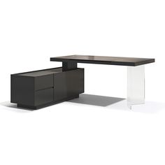 an office desk with two drawers and a black cabinet on one side, against a white background