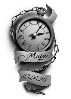 a black and white photo of a clock with banner around it that says mayoa