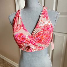 Nwt Pink, Orange, Tan Bikini Pink Spring Tankini With Built-in Bra, Pink Tankini With Built-in Bra For Beach Season, Spring Pink Tankini, Bra Friendly, Spring Pink Tankini, Bra-friendly, Spring Pink Bra-friendly Tankini, Pink Bra-friendly Tankini For Beach Season, Alex Marie, Orange Pink, Pink Orange