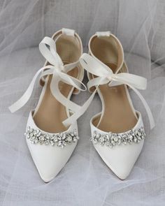 Flat Wedding Shoes With Rhinestones, White Pointed Toe Flats For Wedding, Wedding Flats With Rhinestones, Elegant Almond Toe Wedding Flats, Wedding Flats With Rhinestones And Flat Heel, Elegant Pointed Toe Flats For Prom, Crystal Embellished Flats For Wedding, Elegant Rhinestone Wedding Flats, Elegant Flat Wedding Shoes With Rhinestones