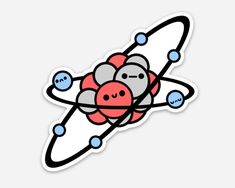 a sticker with an image of two balls in the shape of a spaceship, on top of a white background