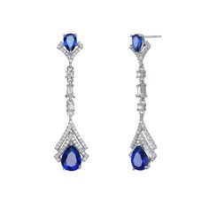 Dazzling with blue and white cubic zirconia gemstones, these sterling silver drop earrings lend an elegant touch to your wardrobe. Dazzling with blue and white cubic zirconia gemstones, these sterling silver drop earrings lend an elegant touch to your wardrobe.  Length: 42 mm Backings: post Metal: sterling silver Plating: rhodium Finish: polished Packaging: boxedSTONE DETAILS Stone type: cubic zirconia Total weight: 2 1/2 ct. Shape: baguette cut, pear, round Setting: prong Gemstones may have bee Post Metal, Sterling Silver Drop Earrings, Baguette Cut, Silver Drop Earrings, Silver Blue, Baguette, Belly Button Rings, Jewelry Earrings Dangle, Pear