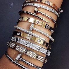 Diamond Love Bracelet # 7 and 8 shown in main photo crystals/ rhinestones fits 6. Bangles Cartier, Jewellery Cartier, Stack Bangles, Nail Bangle, Jewelry Cartier, Bracelet Cartier, Screw Bracelet, Arm Candies, Nail Bracelet