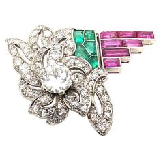 Diamond Gemstone Brooches In Art Deco Style, Art Deco Diamond Brooches With Gemstone, Fine Jewelry Diamond Multi-stone Brooches, Fine Jewelry Diamond Multi-stone Brooch, Multi-stone Diamond Brooches, Diamond Multi-stone Brooches In Fine Jewelry Style, Emerald Brooch, Tiaras Jewellery, Marquise Shape Diamond