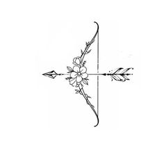 a cross with flowers and an arrow tattoo design on the back of its arm,