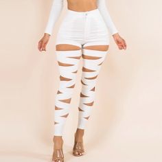 White Bandage Pants With Pockets.30%Nylon 60% Rayon 5% Spandex. Cutout Pants, Cut Out Jeans, Twisted Top, Pants With Pockets, Small Tops, High Waisted Pants, Stretch Jeans, Black Pants, White Jeans