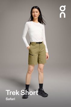 Love weekend hikes and outdoor adventure? These shorts are lightweight, multi-pocketed and engineered for endless discovery | On Women's Trek Short Shorts in Safari, Size: Small. Hiking, travel, warm weather Hiking, Travel. Performance Outdoor | Polyamide/Recycled Polyester Khaki Nylon Shorts For Outdoor Activities, Khaki Nylon Shorts For Outdoor, Khaki Utility Shorts For Outdoor Activities, Sporty Khaki Shorts For Hiking, Sporty Khaki Hiking Shorts, Khaki Shorts With Built-in Shorts For Outdoor Activities, Khaki Cargo Shorts For Hiking, Casual Khaki Shorts For Camping, Utility Khaki Shorts For Hiking