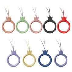 six pairs of rings with different colored handles