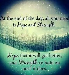 an image with the words at the end of the day, all you need is hope and strength